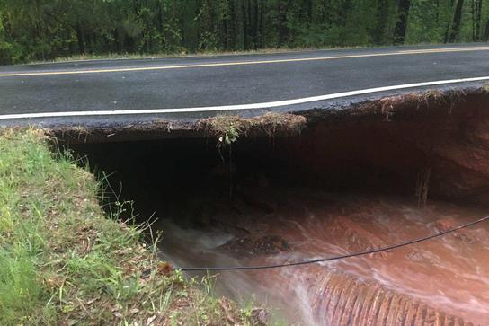Water flowing under roadway